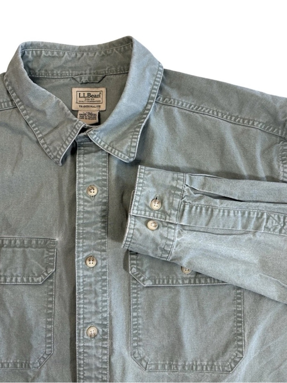 VTG LLBean Heavyweight Shirt Men LTall Button Front Workwear Field Outdoor Green